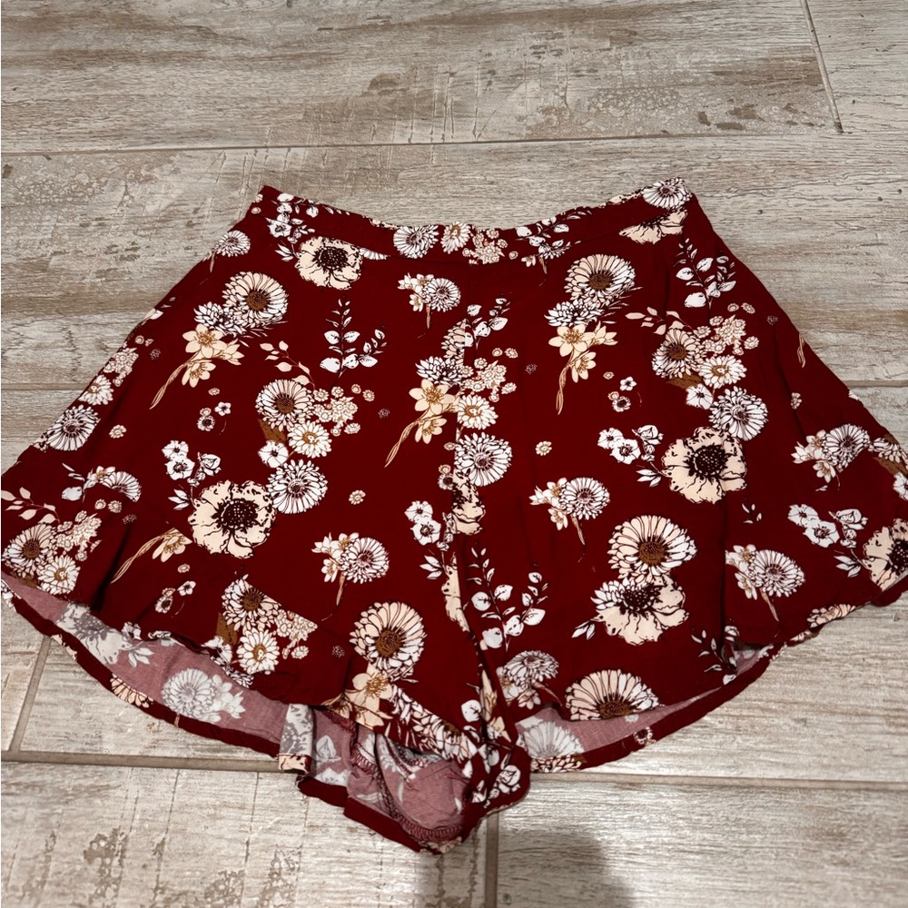 Red Floral High Waist Flowy Shorts